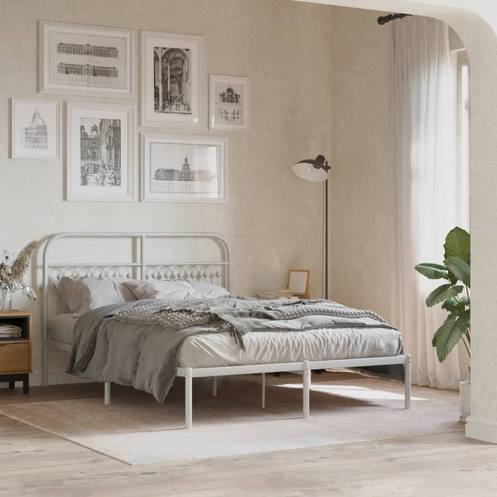 vidaXL Metal Bed Frame without Mattress with Headboard White 140x200cm