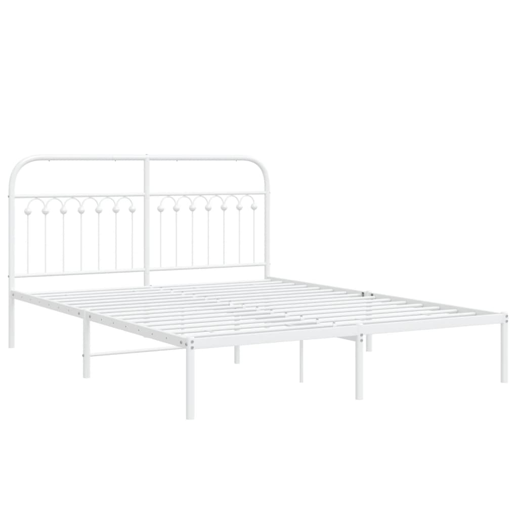 vidaXL Metal Bed Frame without Mattress with Headboard White 160x200cm