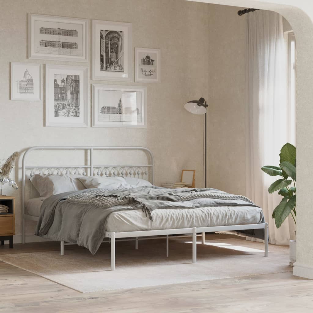 vidaXL Metal Bed Frame without Mattress with Headboard White 160x200cm