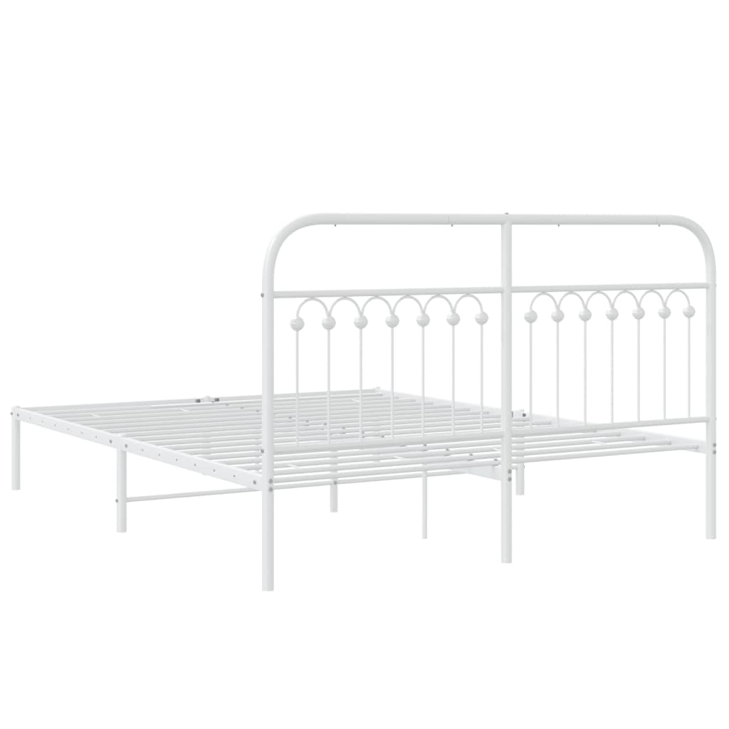 vidaXL Metal Bed Frame without Mattress with Headboard White 160x200cm