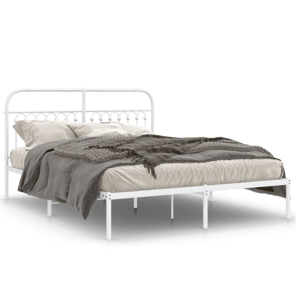 vidaXL Metal Bed Frame without Mattress with Headboard White 160x200cm