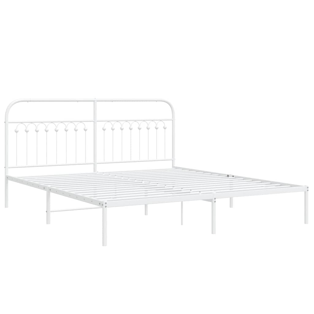 Metal Bed Frame without Mattress with Headboard White 183x203cm