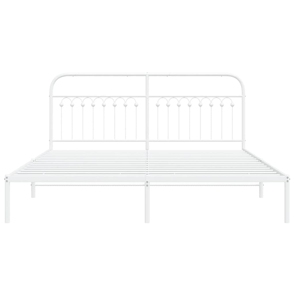 Metal Bed Frame without Mattress with Headboard White 183x203cm
