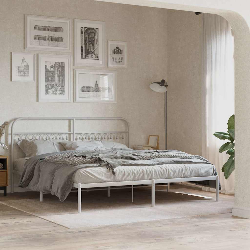 Metal Bed Frame without Mattress with Headboard White 183x203cm