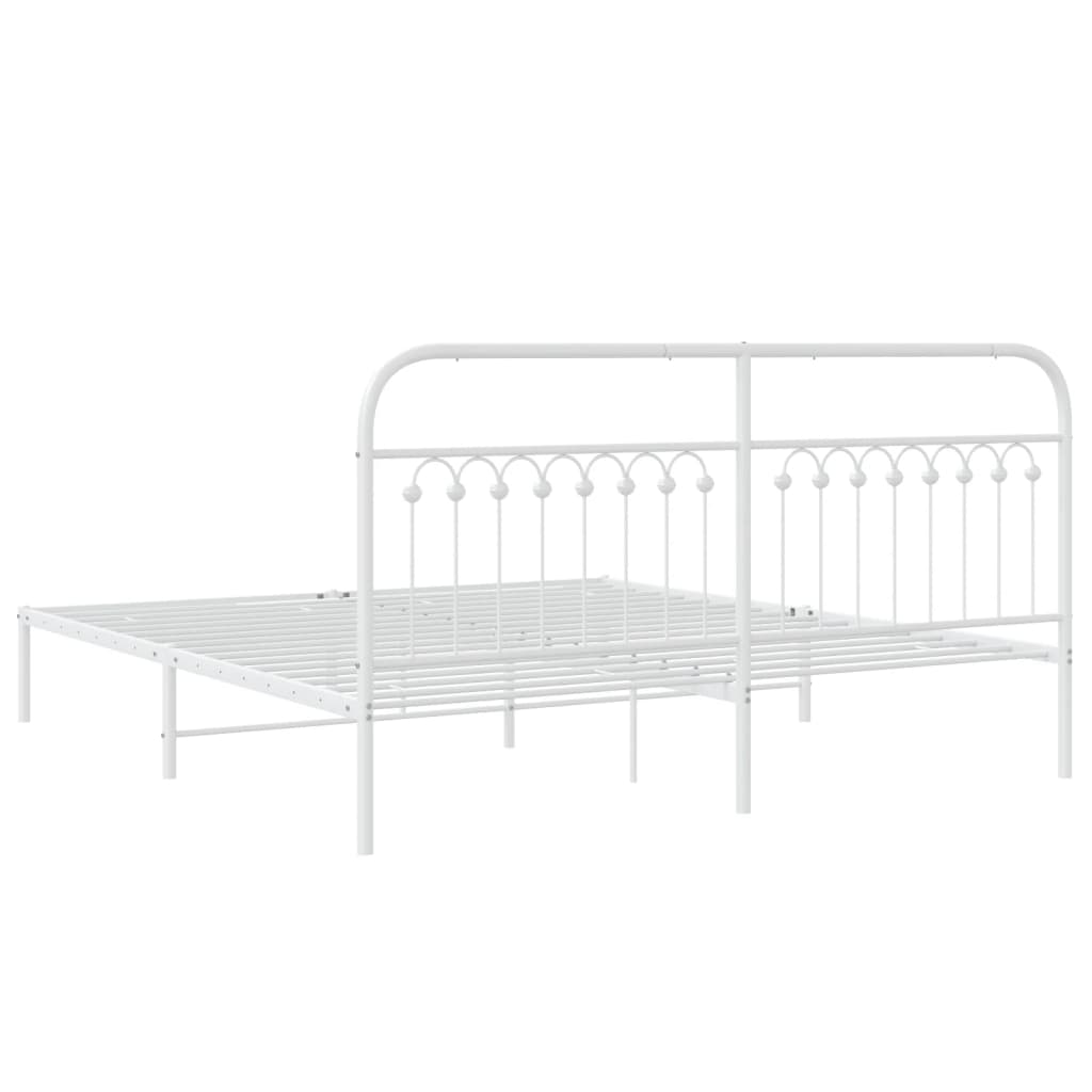 Metal Bed Frame without Mattress with Headboard White 183x213cm