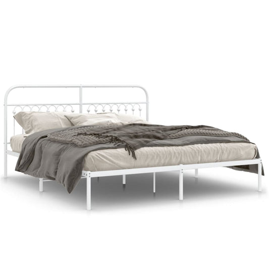 vidaXL Metal Bed Frame without Mattress with Headboard White 183x213cm