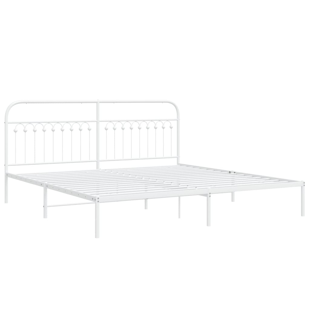 vidaXL Metal Bed Frame without Mattress with Headboard White 200x200cm