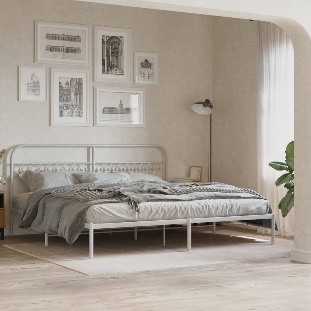 vidaXL Metal Bed Frame without Mattress with Headboard White 200x200cm