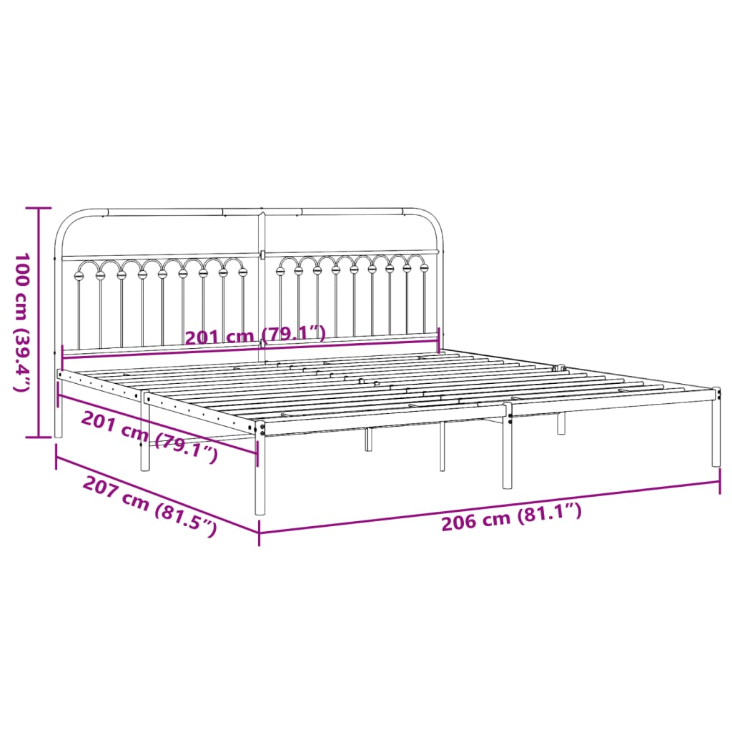 vidaXL Metal Bed Frame without Mattress with Headboard White 200x200cm