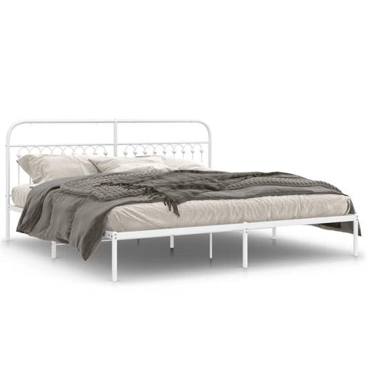 vidaXL Metal Bed Frame without Mattress with Headboard White 200x200cm