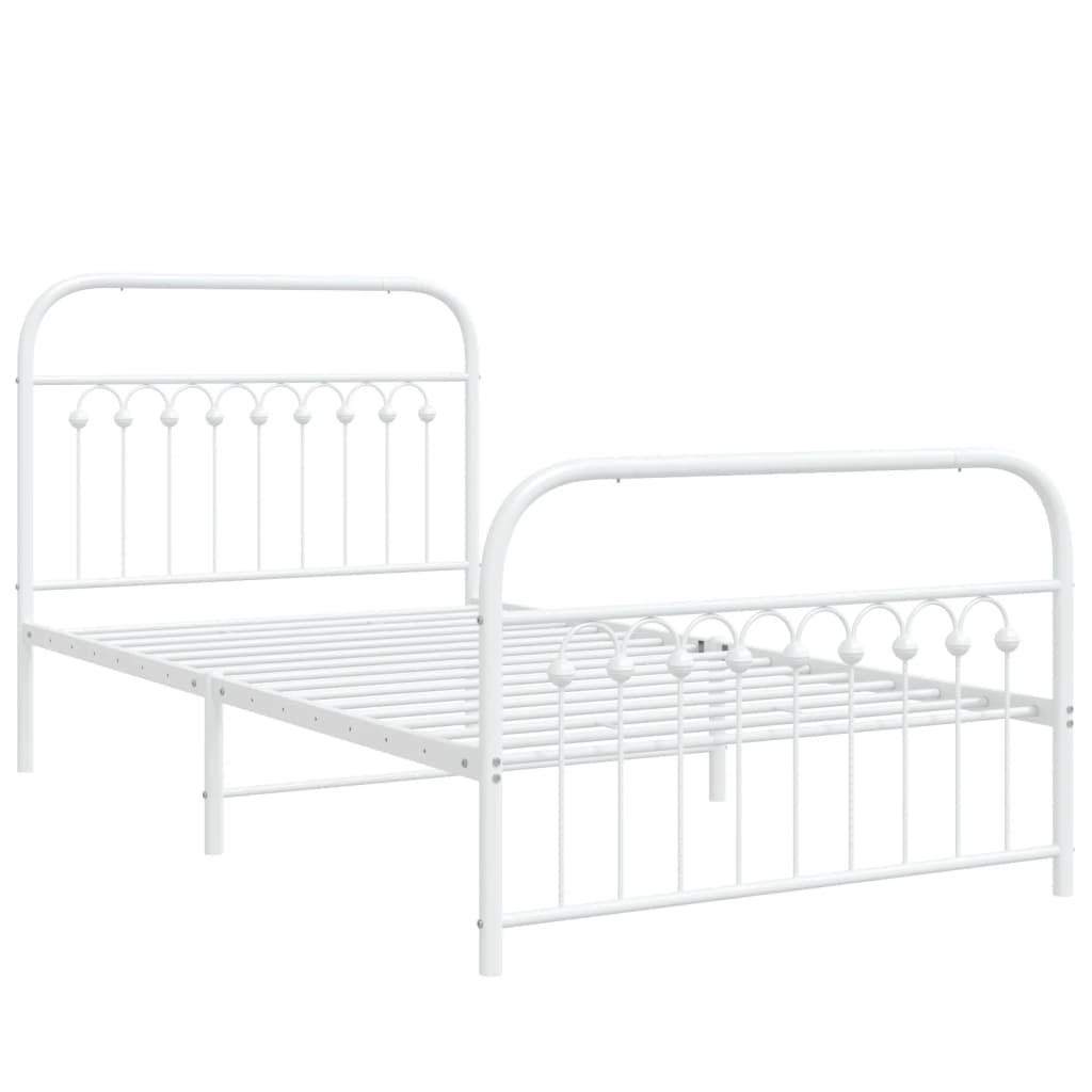 vidaXL Metal Bed Frame without Mattress with Footboard White 100x200cm