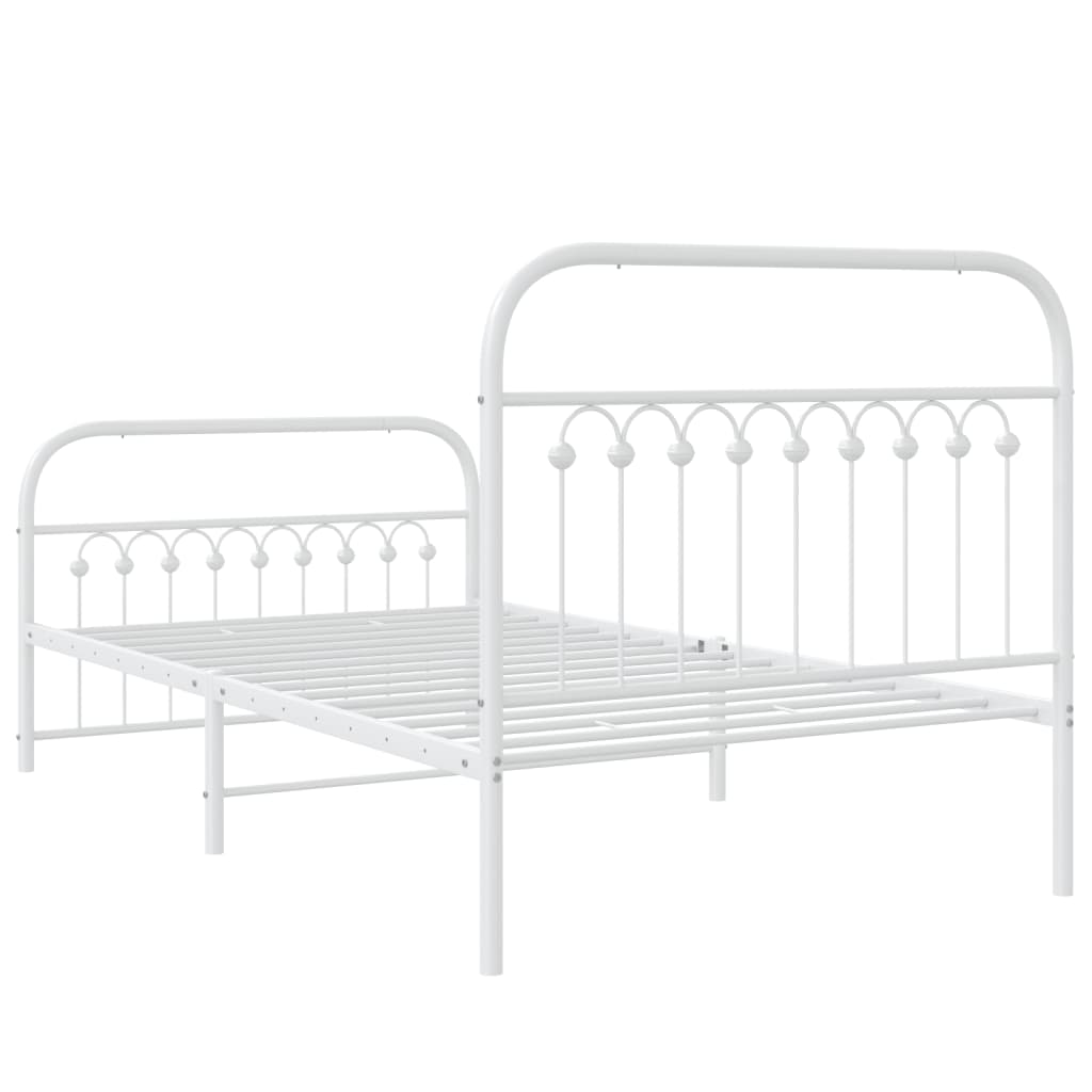 vidaXL Metal Bed Frame without Mattress with Footboard White 100x200cm