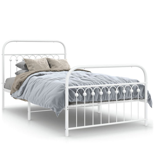 vidaXL Metal Bed Frame without Mattress with Footboard White 100x200cm