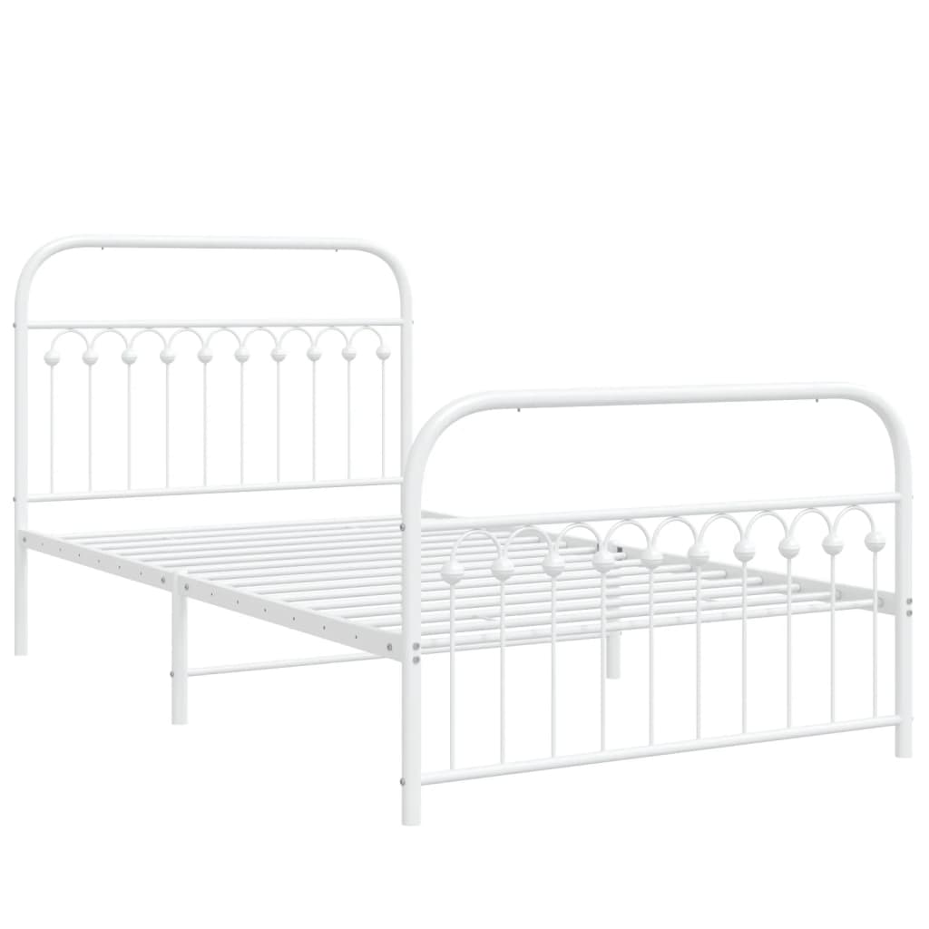 vidaXL Metal Bed Frame without Mattress with Footboard White 107x203cm