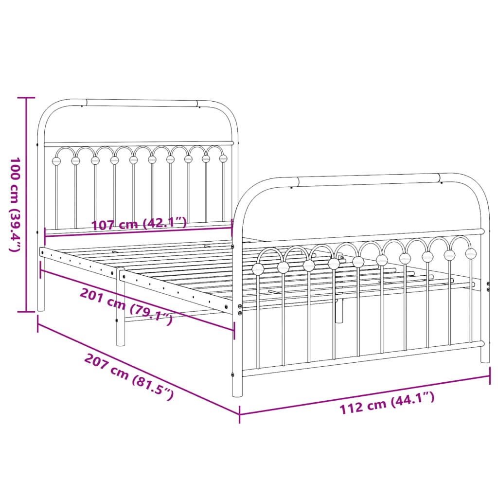 vidaXL Metal Bed Frame without Mattress with Footboard White 107x203cm