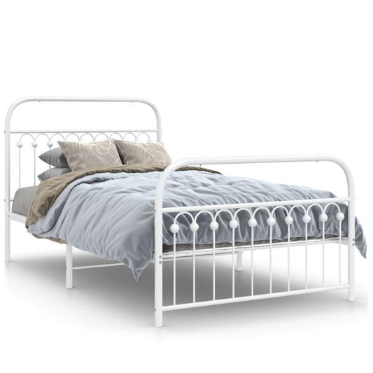 vidaXL Metal Bed Frame without Mattress with Footboard White 107x203cm