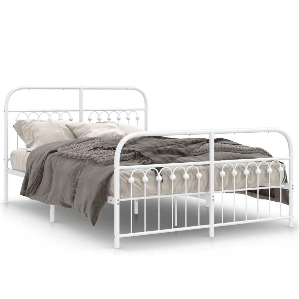 Metal Bed Frame without Mattress with Footboard White 137x190cm