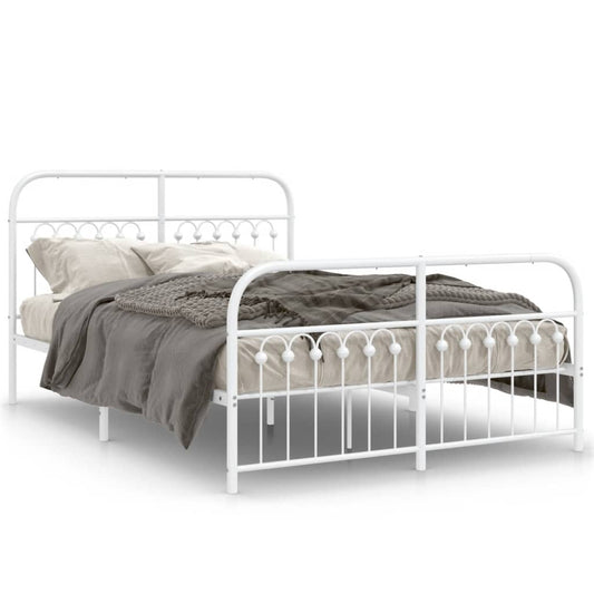 vidaXL Metal Bed Frame without Mattress with Footboard White 140x200cm