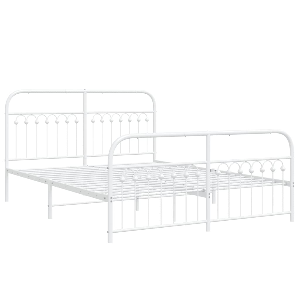 vidaXL Metal Bed Frame without Mattress with Footboard White 160x200cm