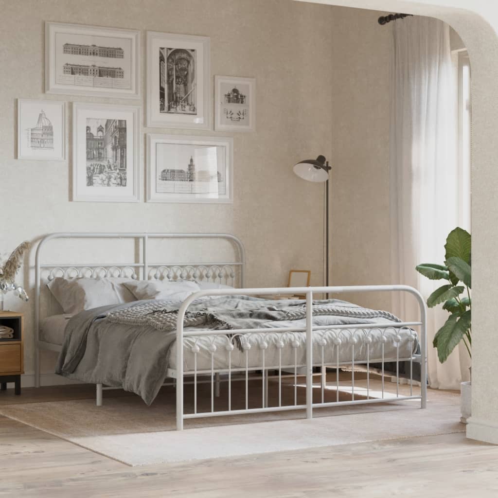 vidaXL Metal Bed Frame without Mattress with Footboard White 160x200cm