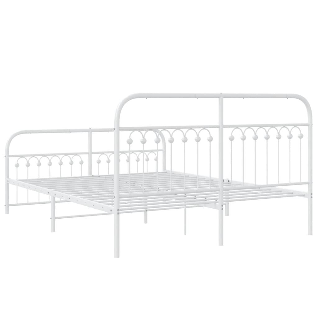 vidaXL Metal Bed Frame without Mattress with Footboard White 160x200cm