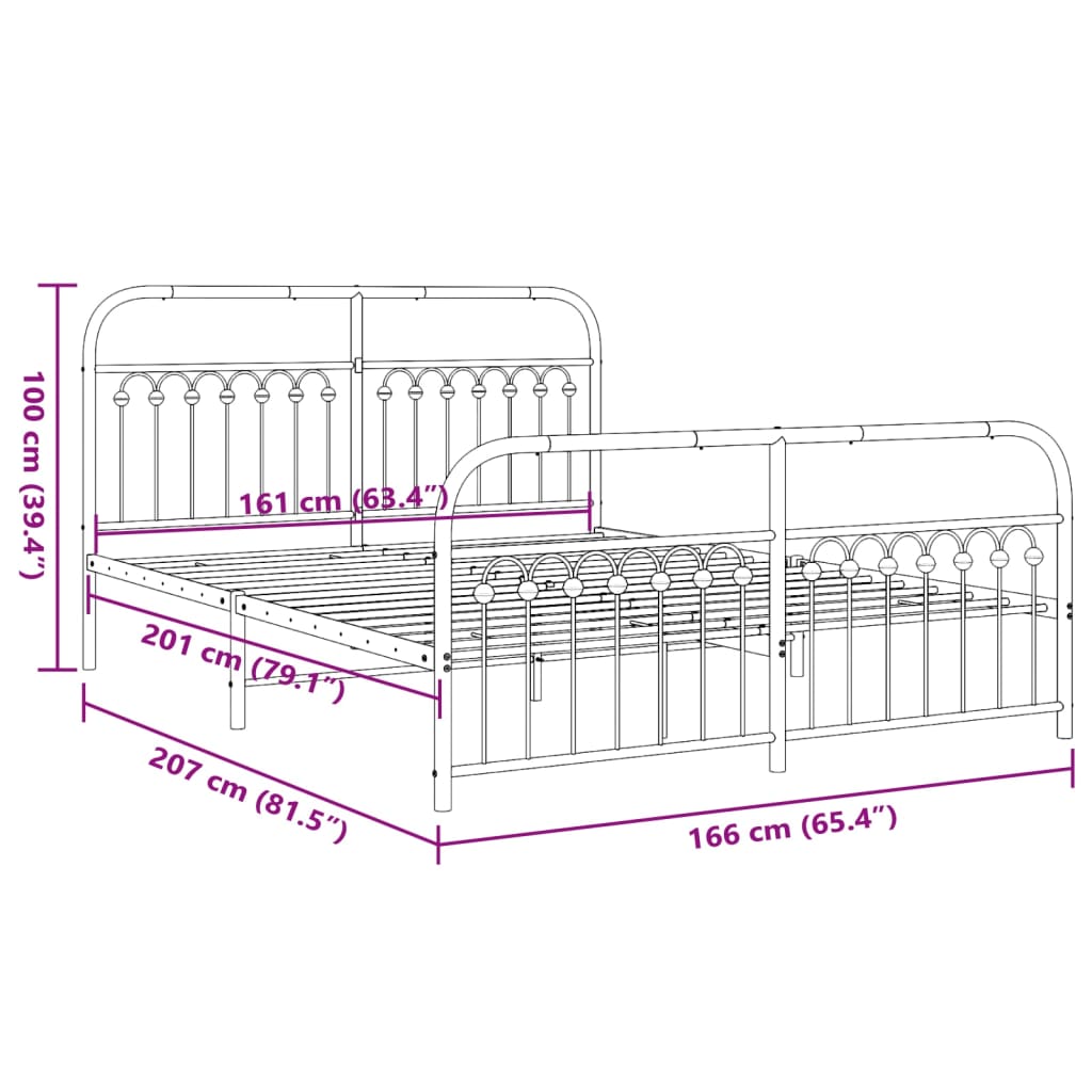 vidaXL Metal Bed Frame without Mattress with Footboard White 160x200cm