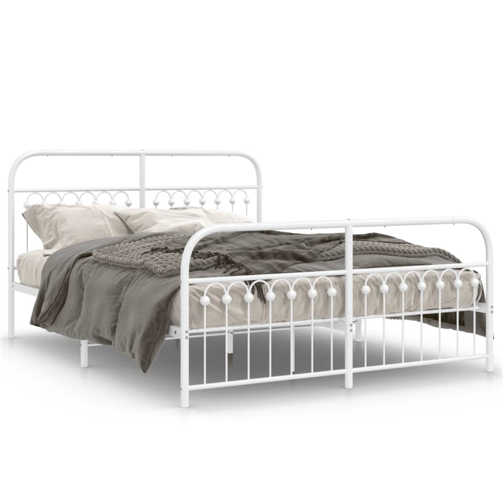 vidaXL Metal Bed Frame without Mattress with Footboard White 160x200cm