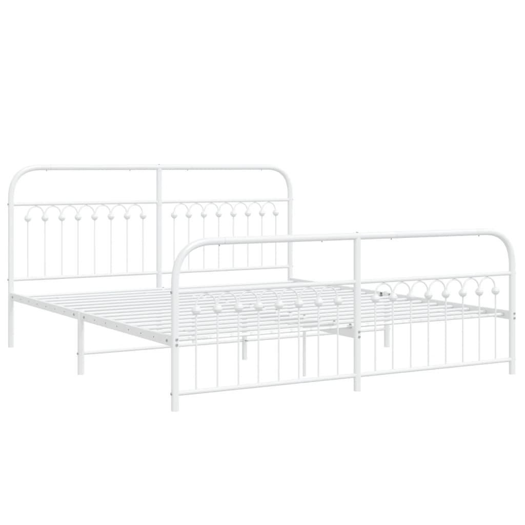 vidaXL Metal Bed Frame without Mattress with Footboard White 183x203cm