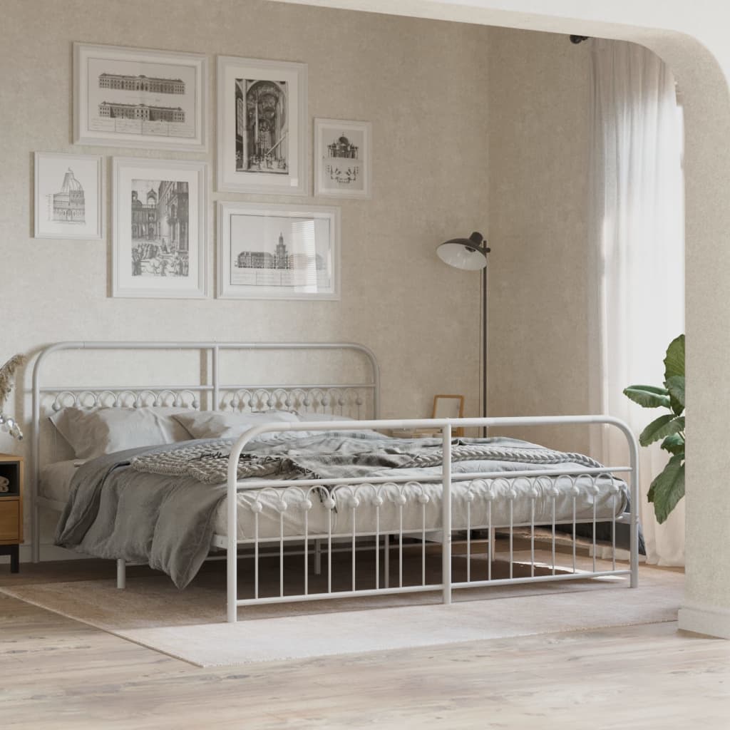 vidaXL Metal Bed Frame without Mattress with Footboard White 183x203cm