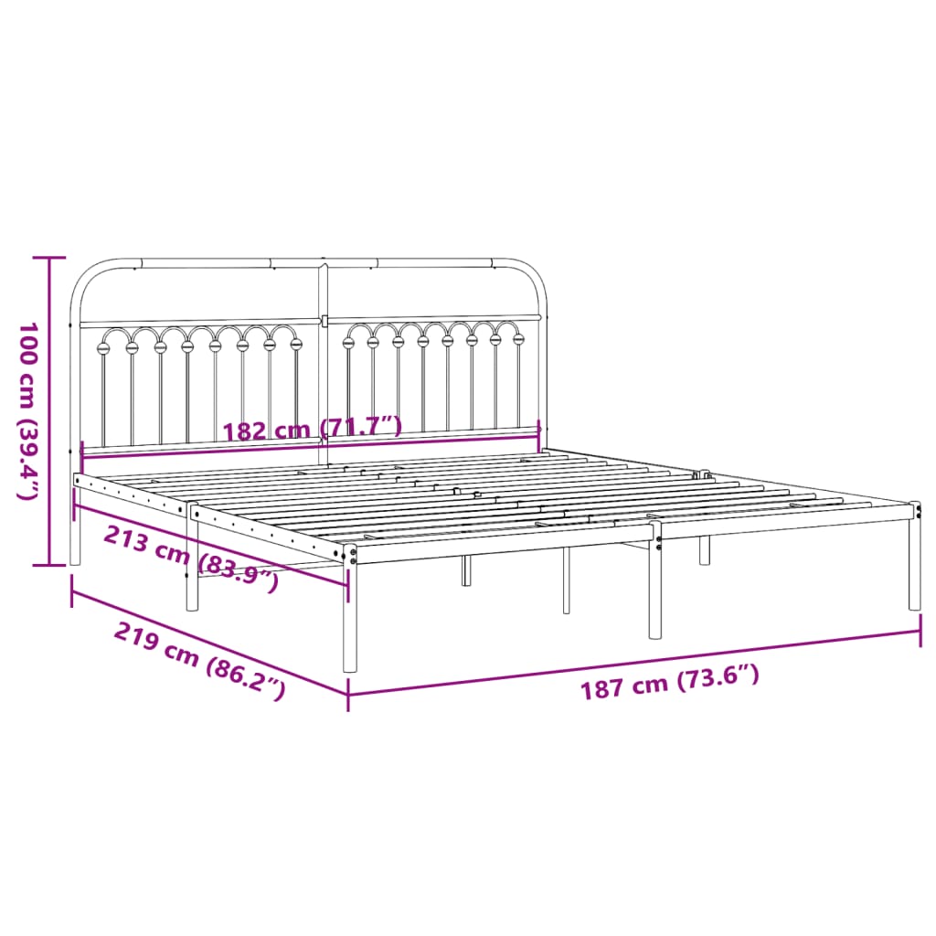 vidaXL Metal Bed Frame without Mattress with Footboard White 183x203cm