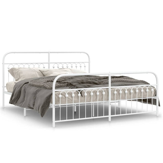 vidaXL Metal Bed Frame without Mattress with Footboard White 183x203cm