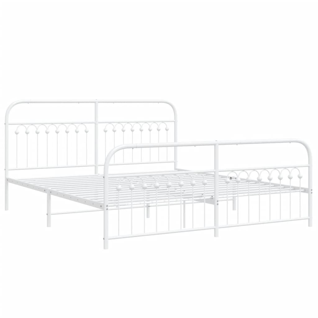 vidaXL Metal Bed Frame without Mattress with Footboard White 183x213cm