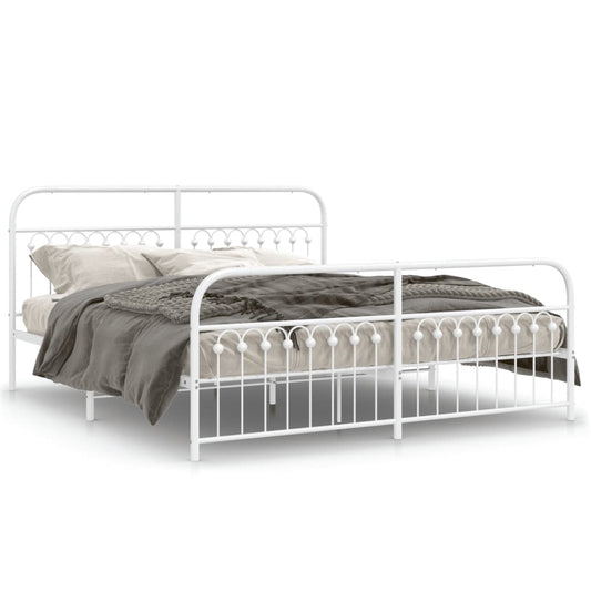 vidaXL Metal Bed Frame without Mattress with Footboard White 183x213cm