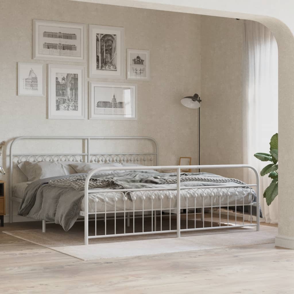 vidaXL Metal Bed Frame without Mattress with Footboard White 193x203cm