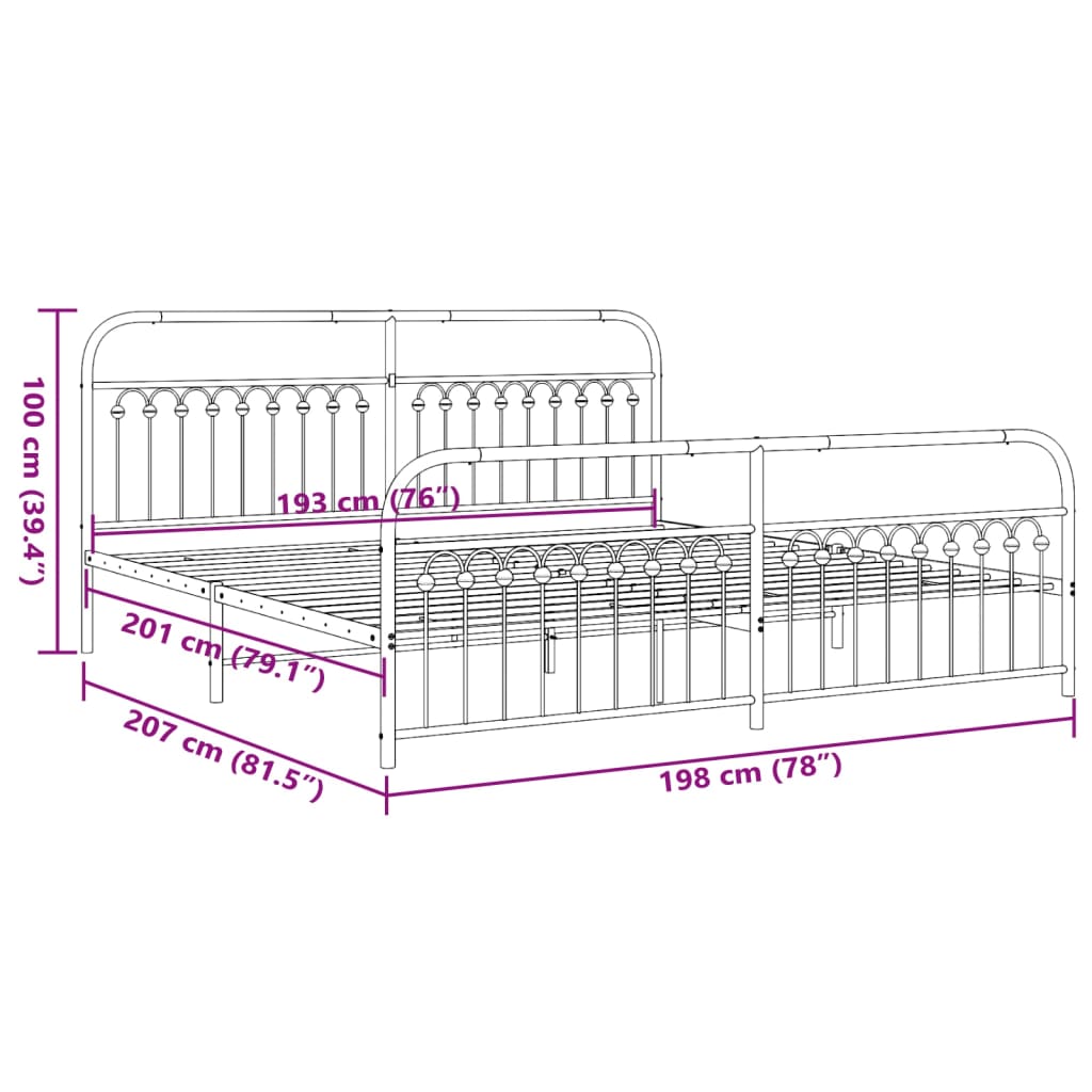 vidaXL Metal Bed Frame without Mattress with Footboard White 193x203cm