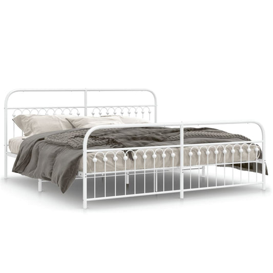 vidaXL Metal Bed Frame without Mattress with Footboard White 193x203cm