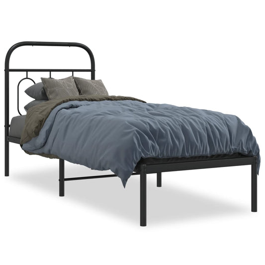 vidaXL Metal Bed Frame without Mattress with Headboard Black 75x190cm