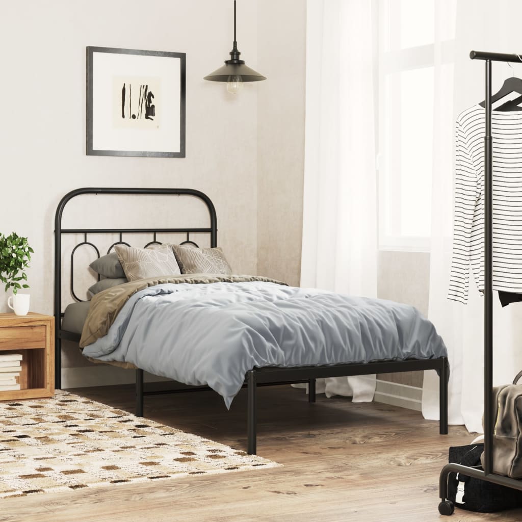 vidaXL Metal Bed Frame without Mattress with Headboard Black 80x200cm