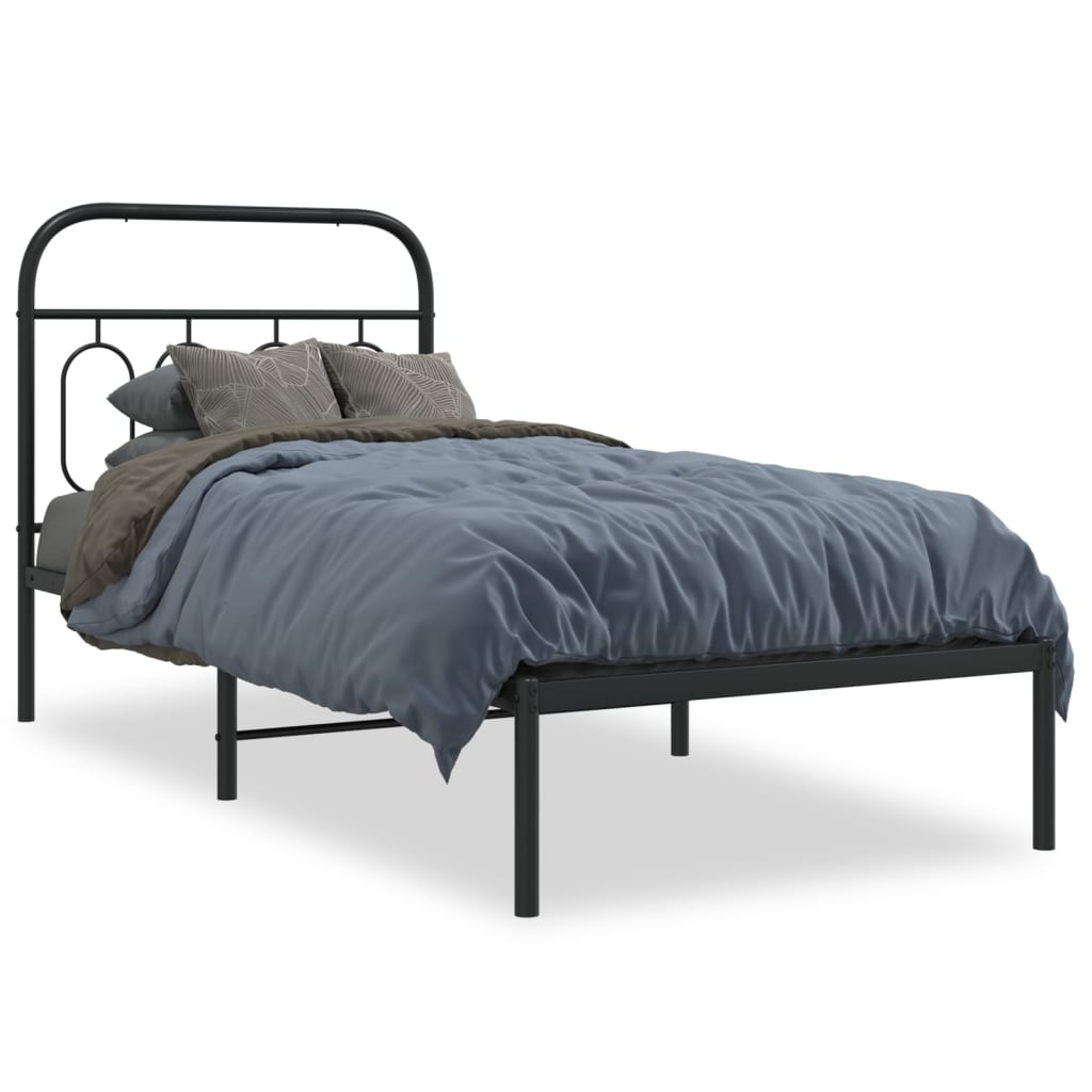 vidaXL Metal Bed Frame without Mattress with Headboard Black 80x200cm