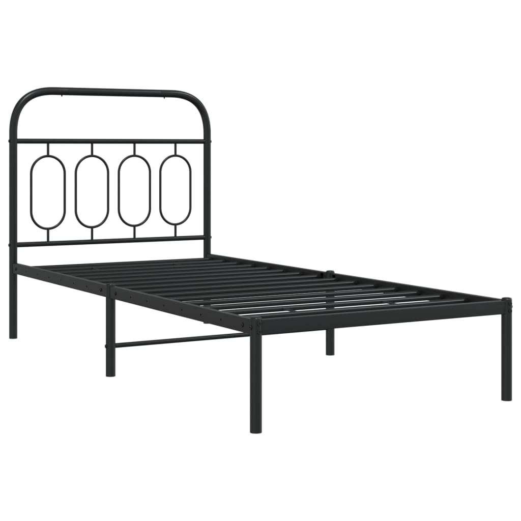 vidaXL Metal Bed Frame without Mattress with Headboard Black 90x190cm