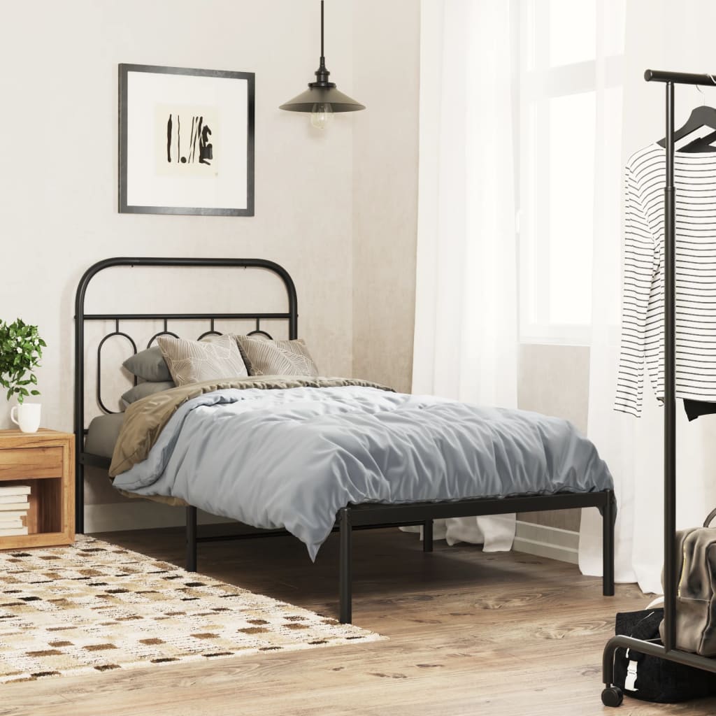 vidaXL Metal Bed Frame without Mattress with Headboard Black 90x190cm