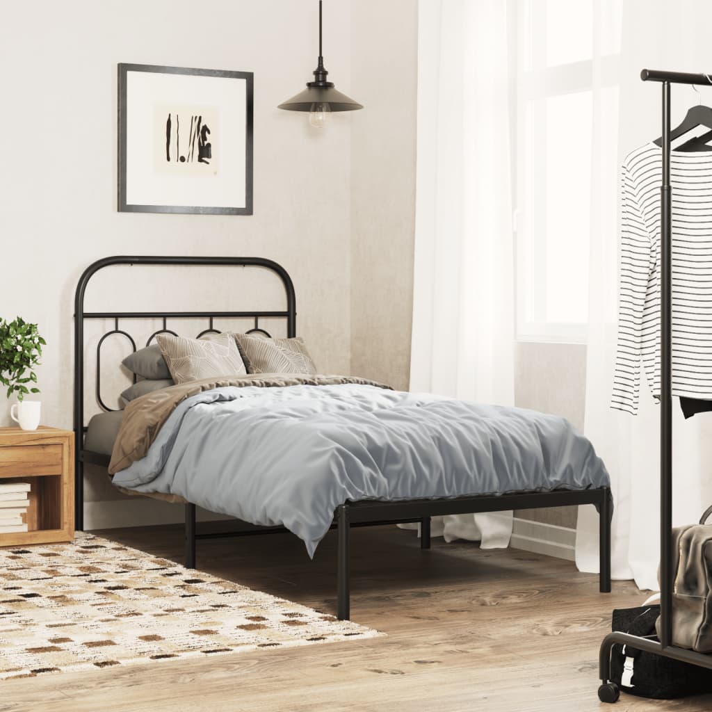 vidaXL Metal Bed Frame without Mattress with Headboard Black 90x200cm