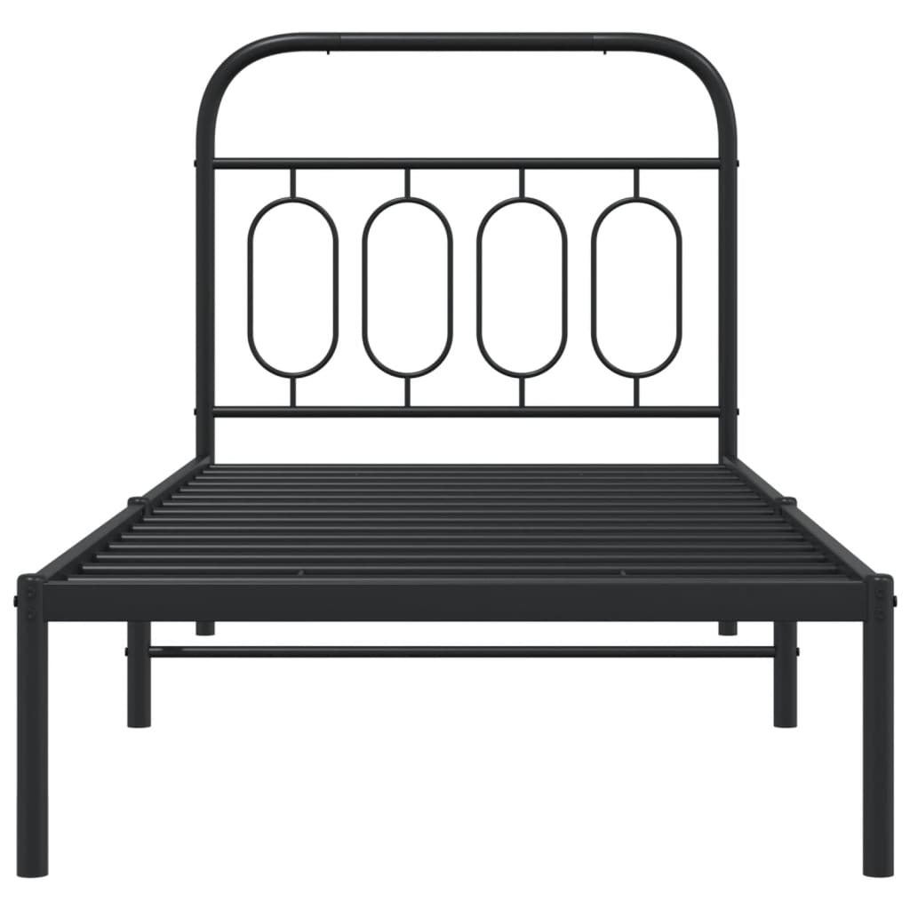 vidaXL Metal Bed Frame without Mattress with Headboard Black 90x200cm