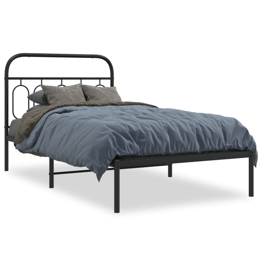 vidaXL Metal Bed Frame without Mattress with Headboard Black 100x190cm