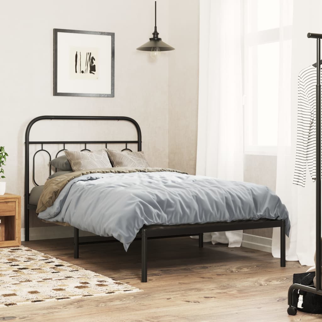 vidaXL Metal Bed Frame without Mattress with Headboard Black 107x203cm