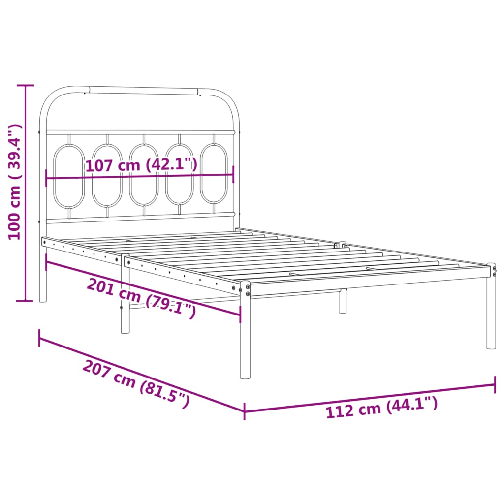 vidaXL Metal Bed Frame without Mattress with Headboard Black 107x203cm