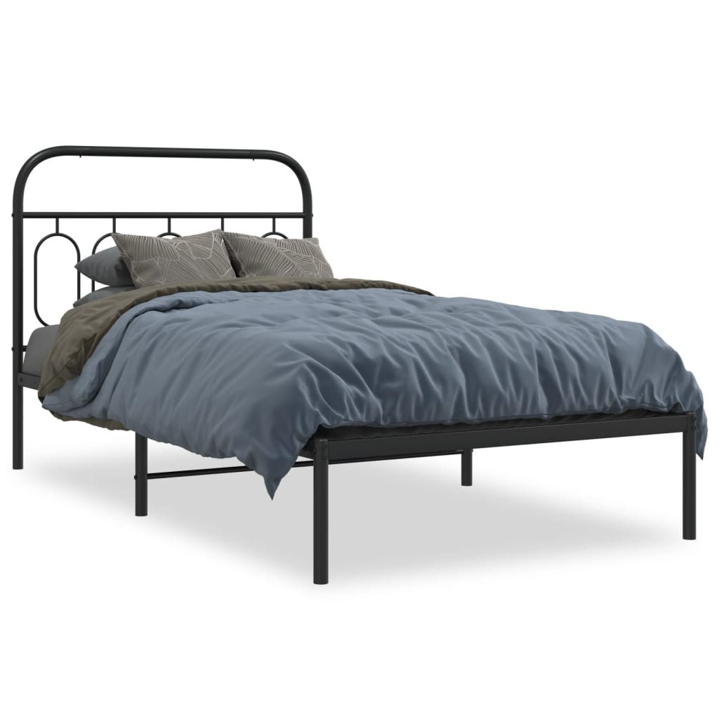 vidaXL Metal Bed Frame without Mattress with Headboard Black 107x203cm