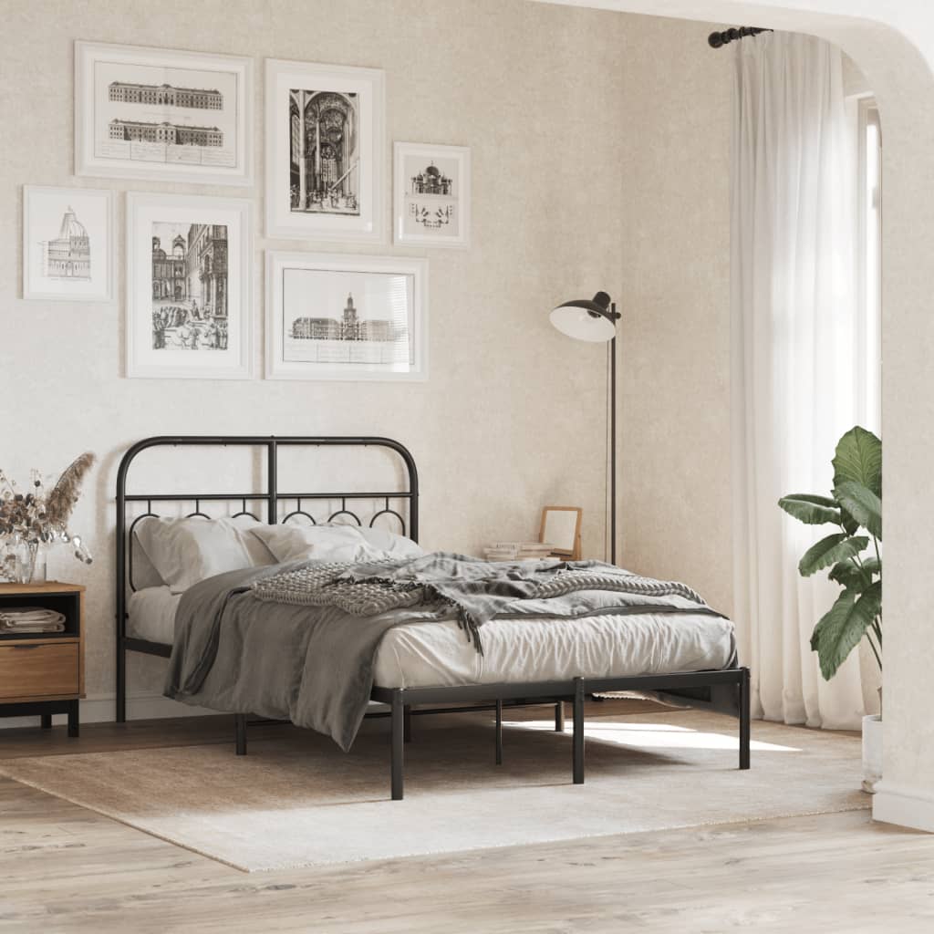 vidaXL Metal Bed Frame without Mattress with Headboard Black 120x200cm