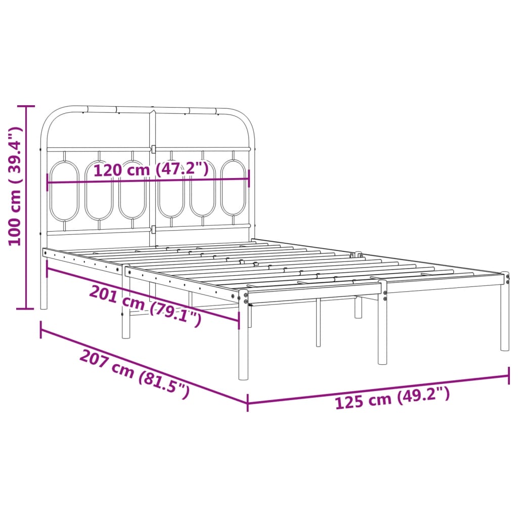 vidaXL Metal Bed Frame without Mattress with Headboard Black 120x200cm