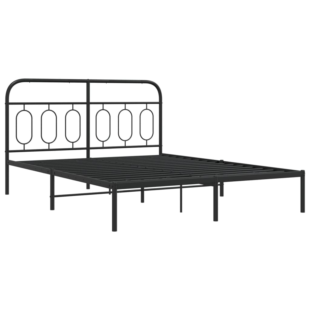 vidaXL Metal Bed Frame without Mattress with Headboard Black 135x190cm